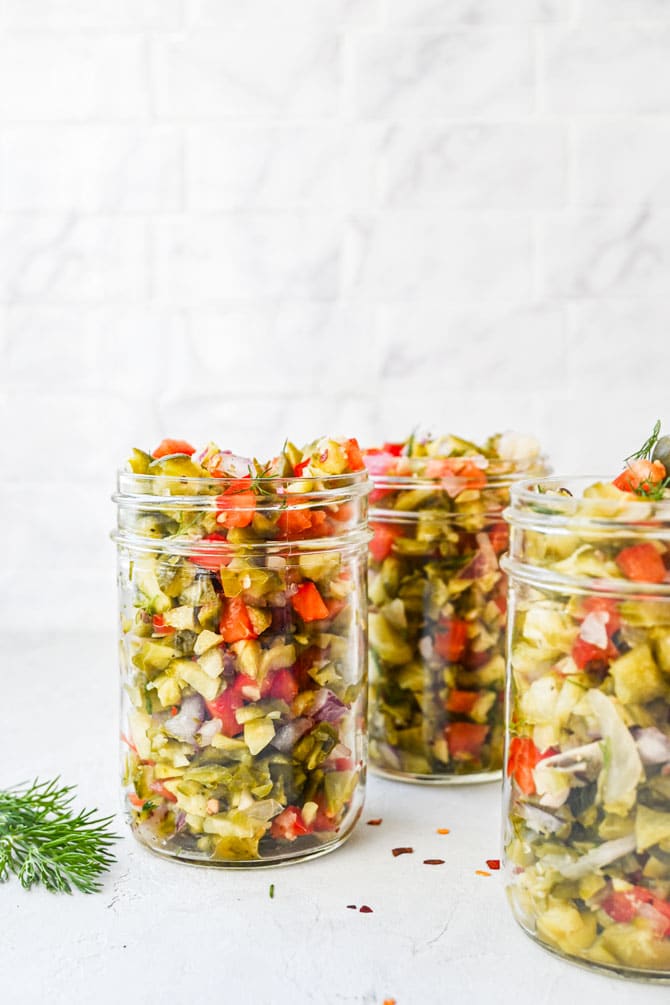 pickle salsa in small mason jars