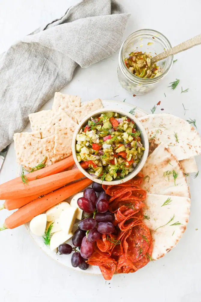 pickle salsa plated flatlay