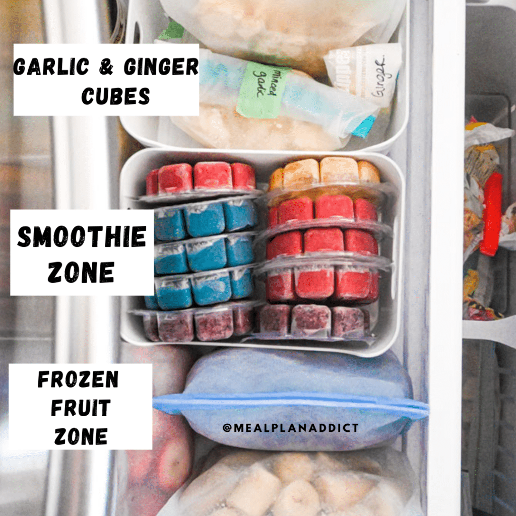 smoothie and fruit zone in freezer