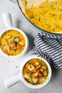 dill radish soup in 2 bowls