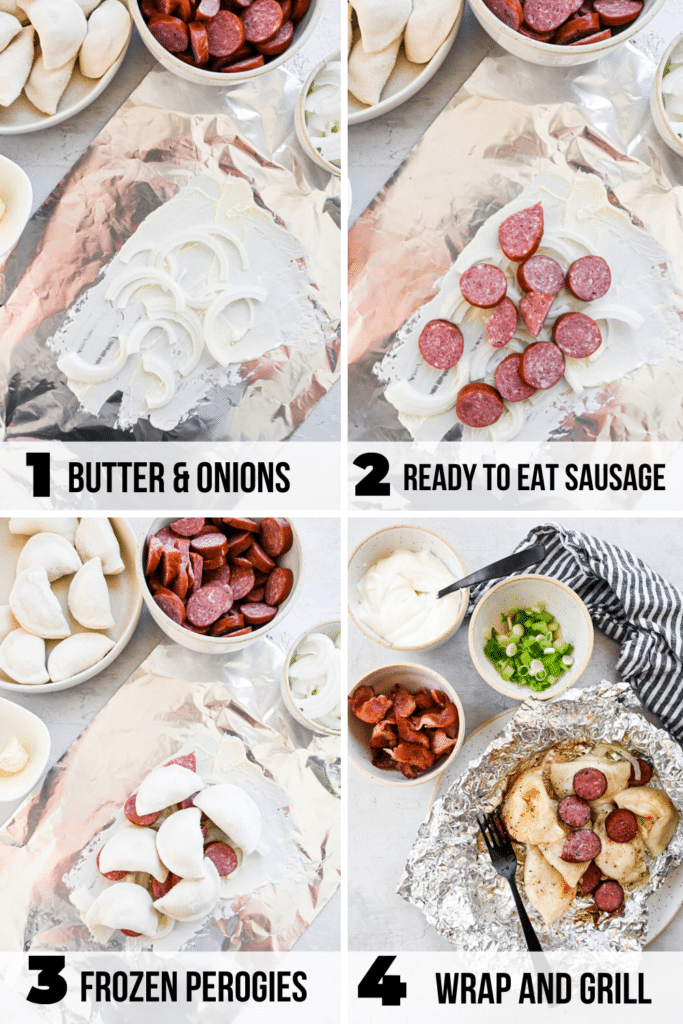 step by step how to make sausage perogy foil packets