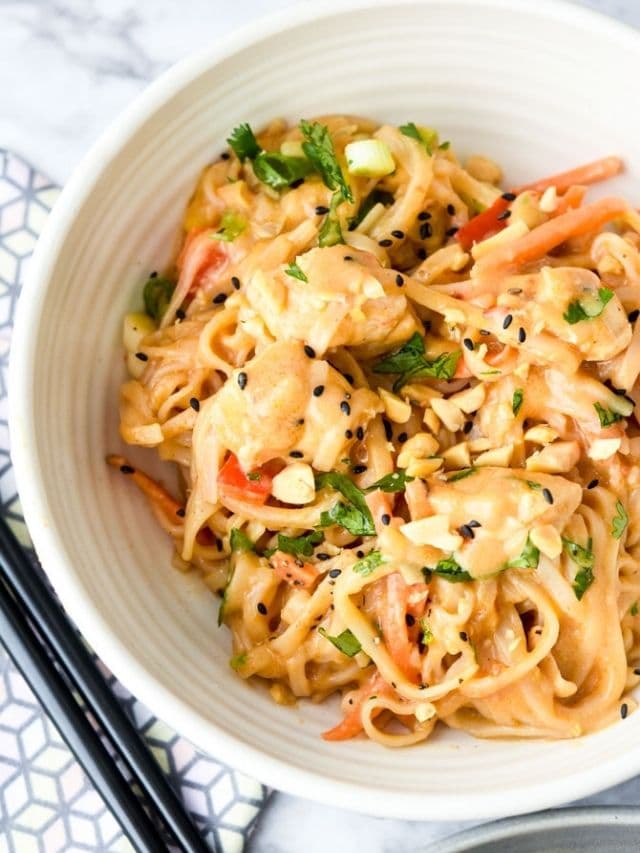 INSTANT POT STICKY GARLIC PEANUT NOODLES WITH CHICKEN - Meal Plan Addict