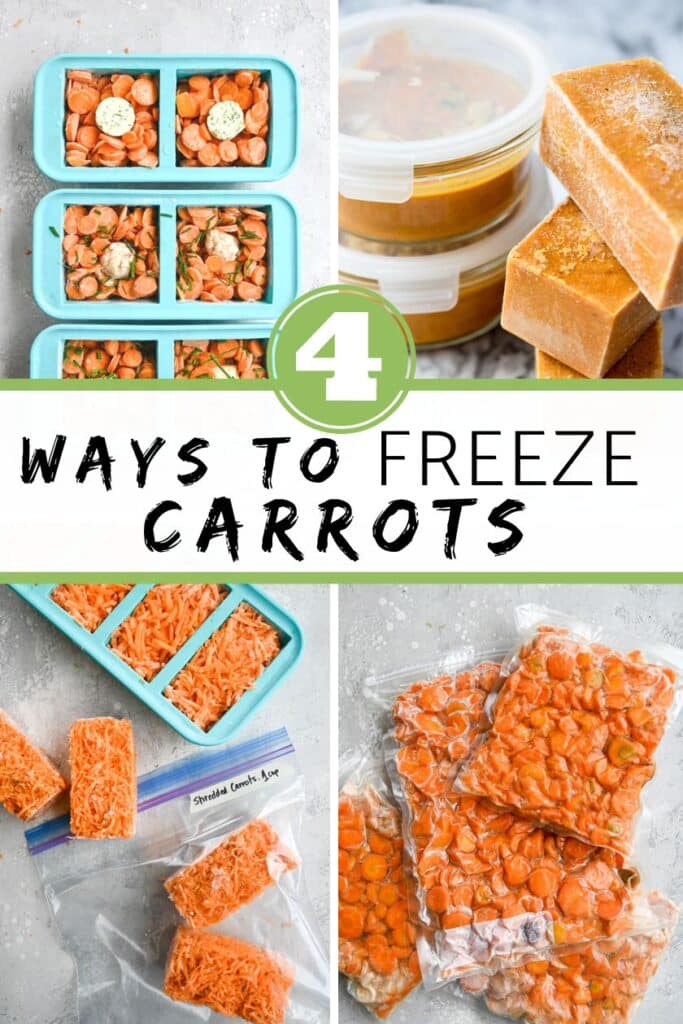 collage image of the 4 ways to freeze carrots