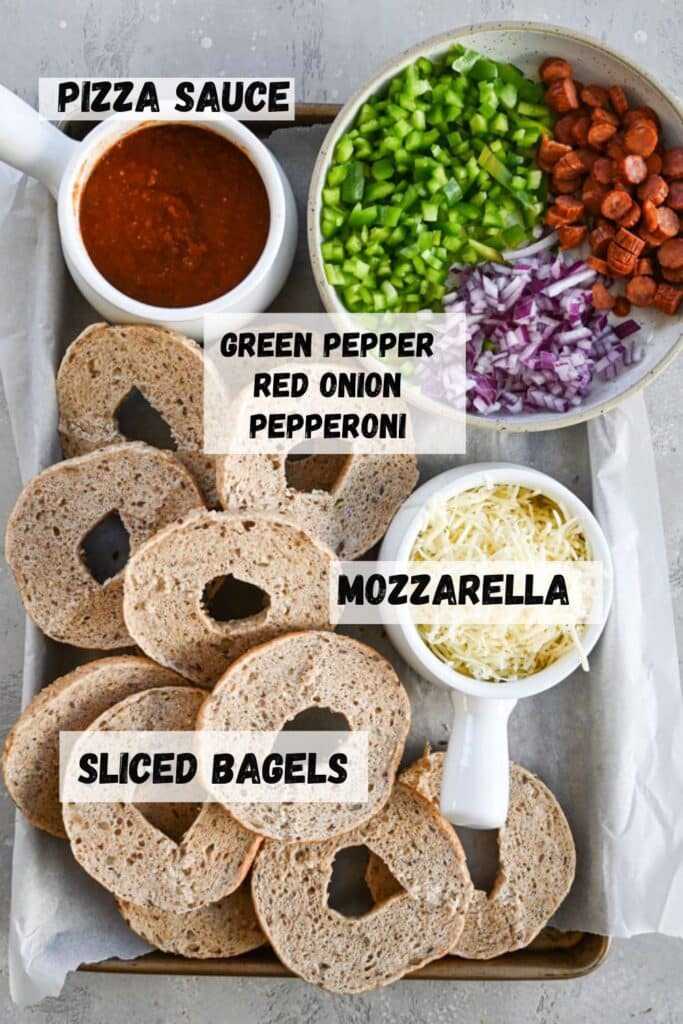 Bagel pizza ingredients laid out