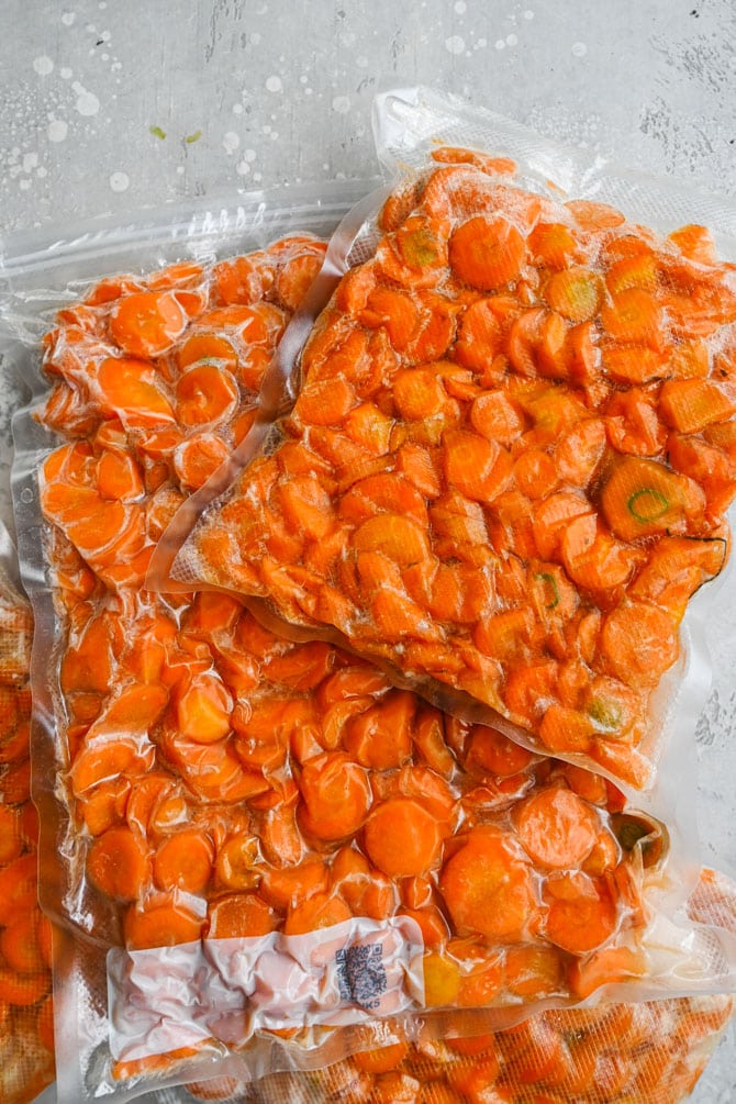 carrot coins frozen in vacuum seal bags