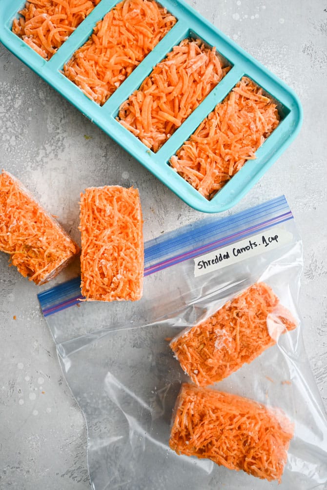 Shredded carrot cubes in zip bag 